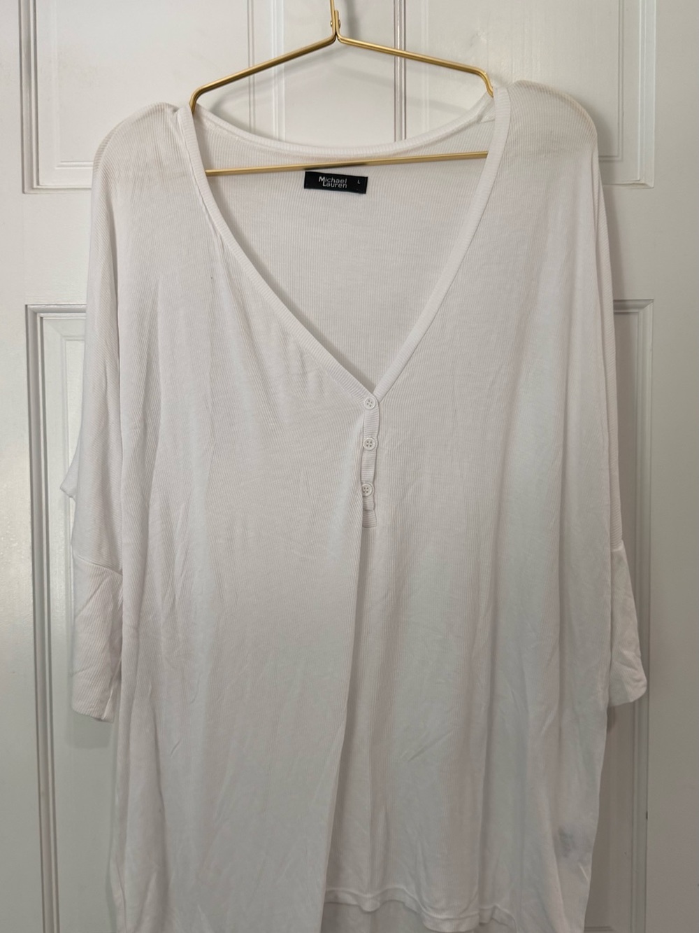 Michael Lauren White V-Neck Henley Tunic Size Large